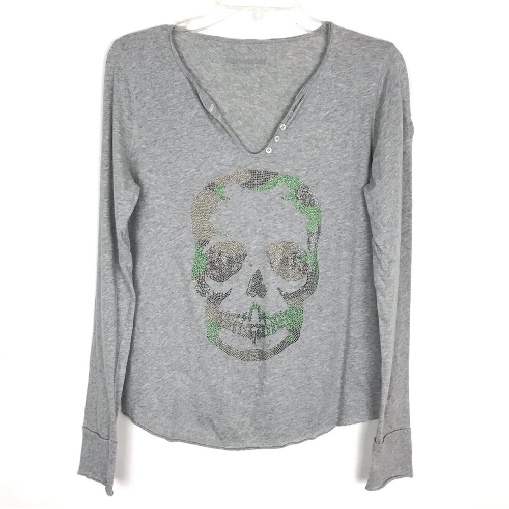 Zadig & Voltaire Lightweight Long-Sleeve Tunisien Rhinestone Skull Tee